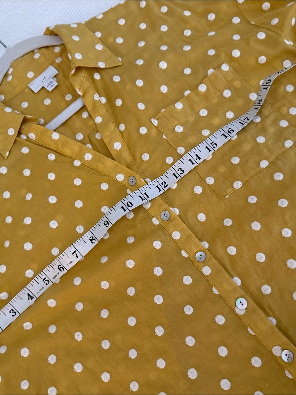 Embroidered Polka Dot Button-Up JJill Shirt in Golden Yellow small petite - Picture 6 of 8